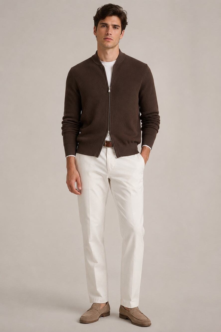 Brunello Cucinelli Men’s Full Zip Cardigan Sweater Cotton Brown 50 Medium